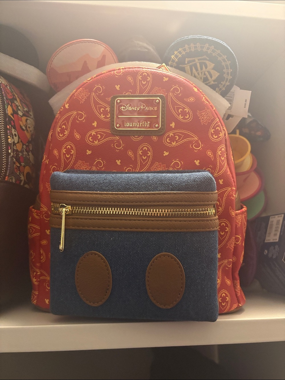 Loungefly Red Paisley Mini Backpack with Denim Front Pocket